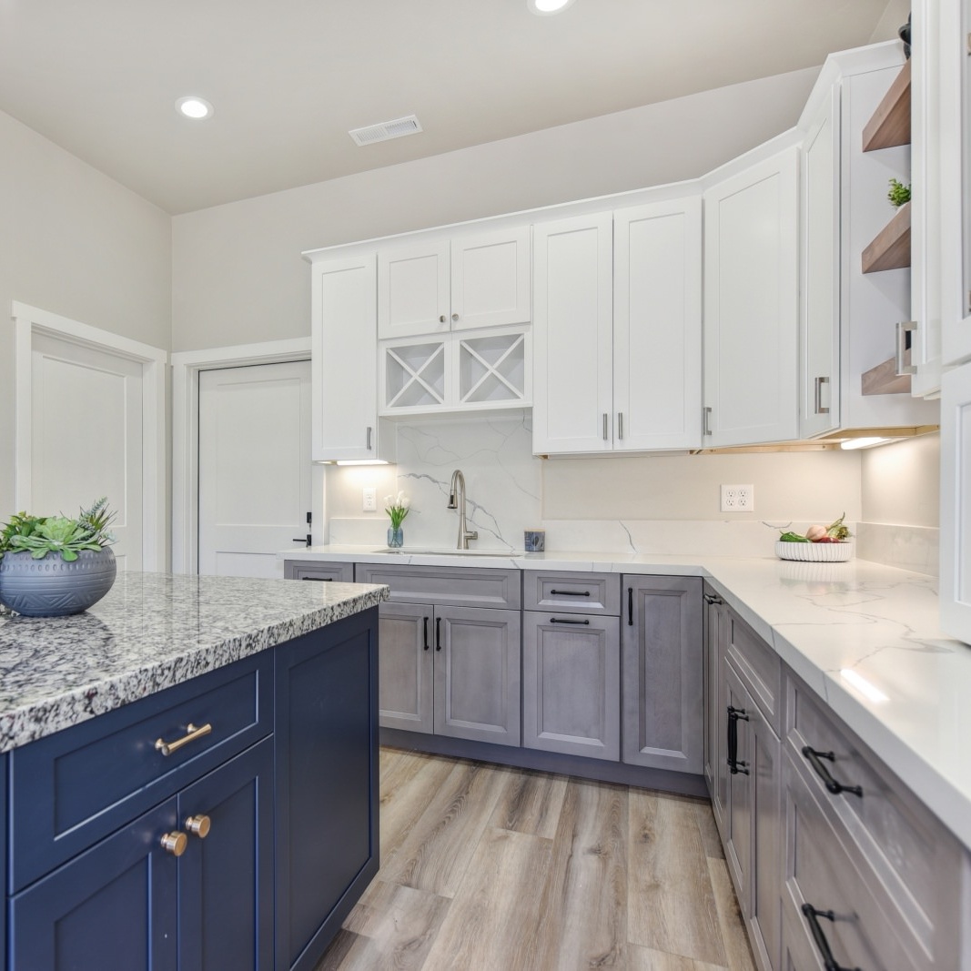 Dry Creek Construction showroom of cabinets and kitchen counter