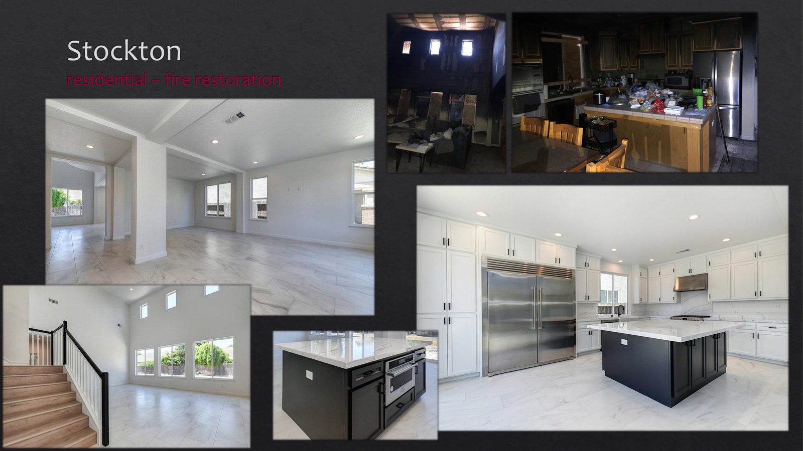 Stockton Residential fire restoration - living room and kitchen - lightbox