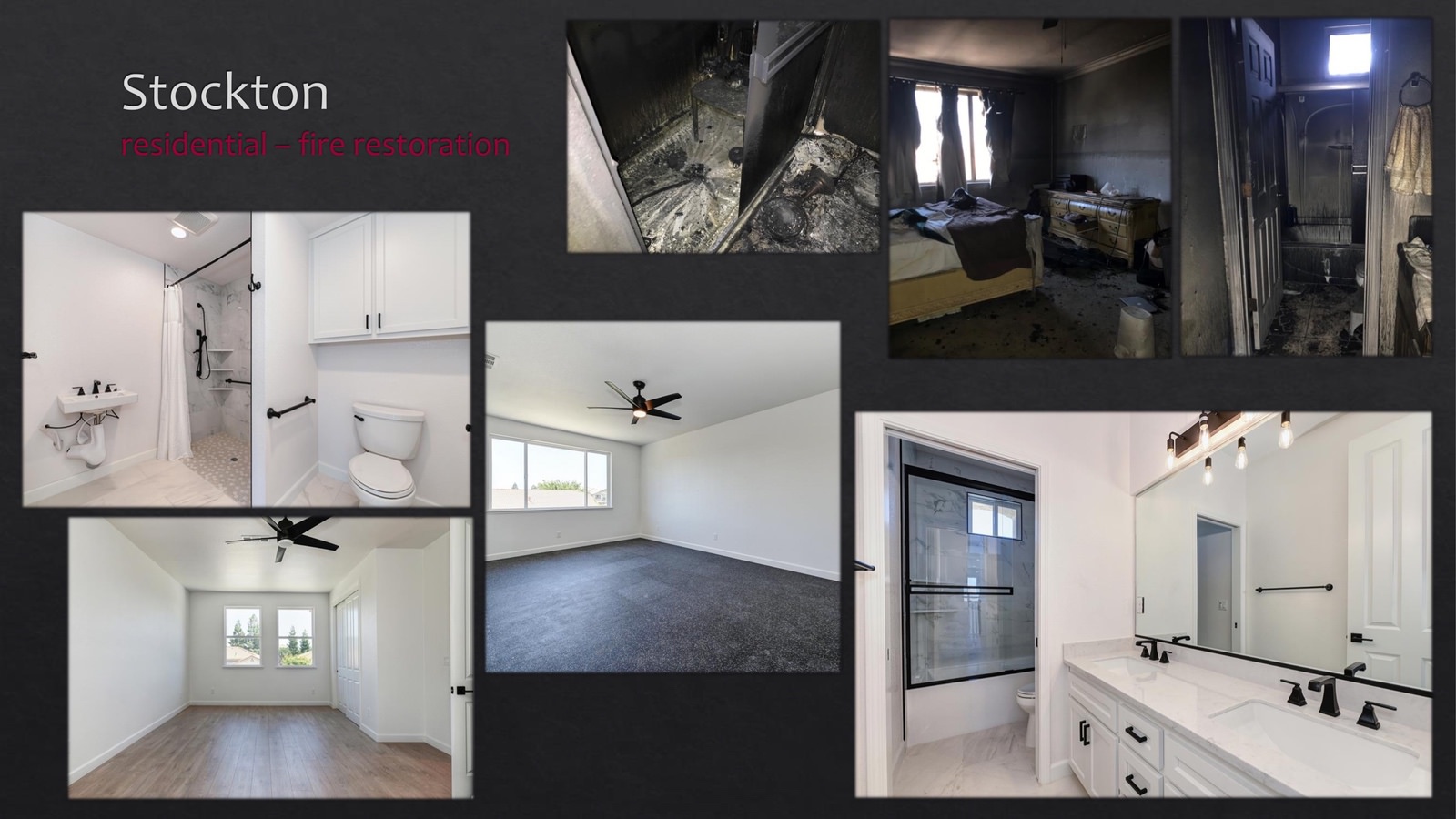 Stockton Residential fire restoration - bathroom + bedroom - lightbox