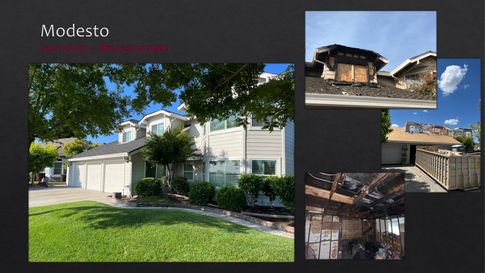 Modesto Residential fire restoration - front of the house - lightbox